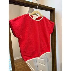 Zara Kids Red Short Sleeve T Shirt Top Cotton Blend Contrast Trim Size 2-3 Years